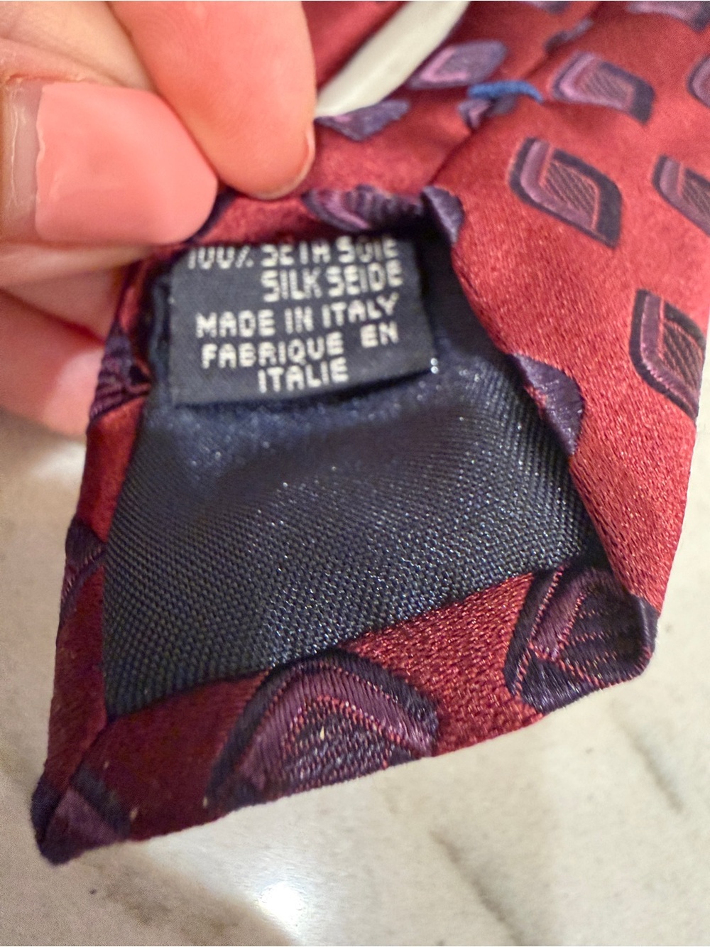 Canali Men's Burgundy Geometric Silk Tie NWT Made in Italy - Picture 5 of 10